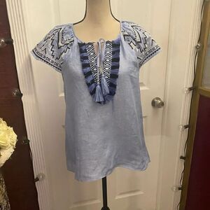 Parker 100% linen blue top, S